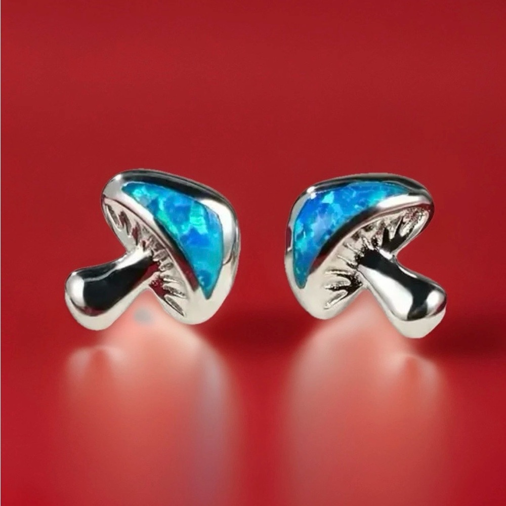 Tiny Blue Mushroom Earrings